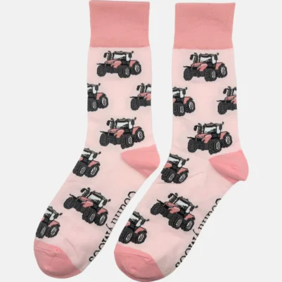 CountryMoos Pink Tractor Women's Socks