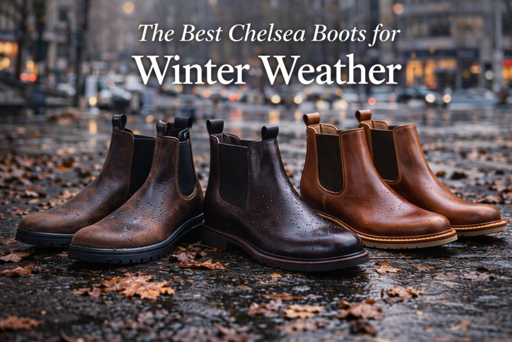 chelsea boots on the ground in a winter setting