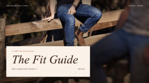 a man wearing chelsea boots on a banner with the words 'the fit guide' in large text across the top