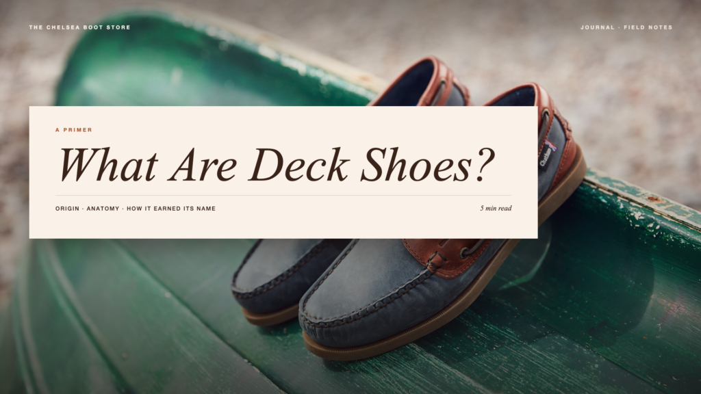 deck shoes on a green wooden boat with the title 'what are deck shoes' overlayed
